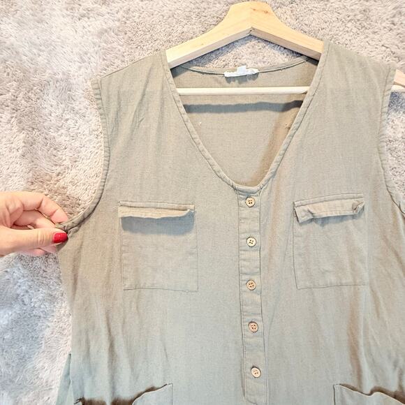 The Shanty Flax Linen Sage Green Jumpsuit Romer Tie Waist Utility L Large - Picture 6 of 11